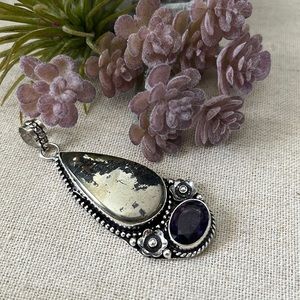 Pyrite and amethyst pendant